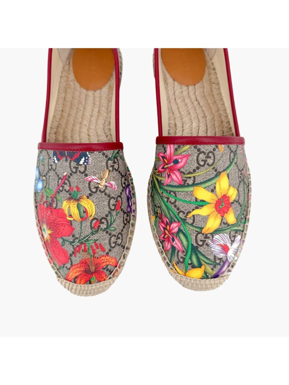 Gucci GG Flora Espadrilles Beige Canvas Flats Floral Supreme Size 40 US 10 - Picture 4 of 14